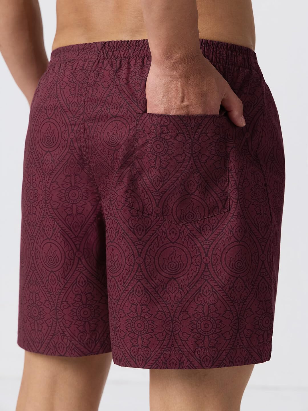 The Souled Store Avatar: Fire Bender Uomini e Ragazzi Elastico in Vita Marrone Stampa Geometrica All-Over Cotone Appliqué Dettaglio Merchandise Ufficiale Lounge Boxer Shorts