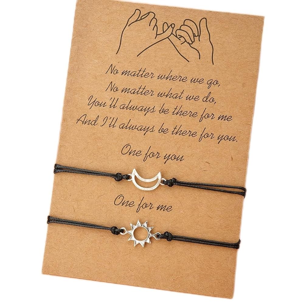 Amazon.com: 2Pcs / Set Heart Sun Moon Charm Bracelets for
