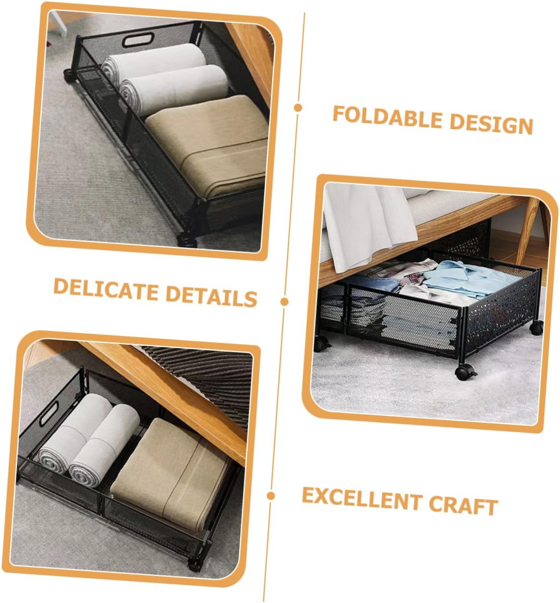 Healifty Under Bed Storage Organizer Foldable Style Storage Container Wheels Space Saving Design for Clothes Shoes and Blankets Under Bed Storage