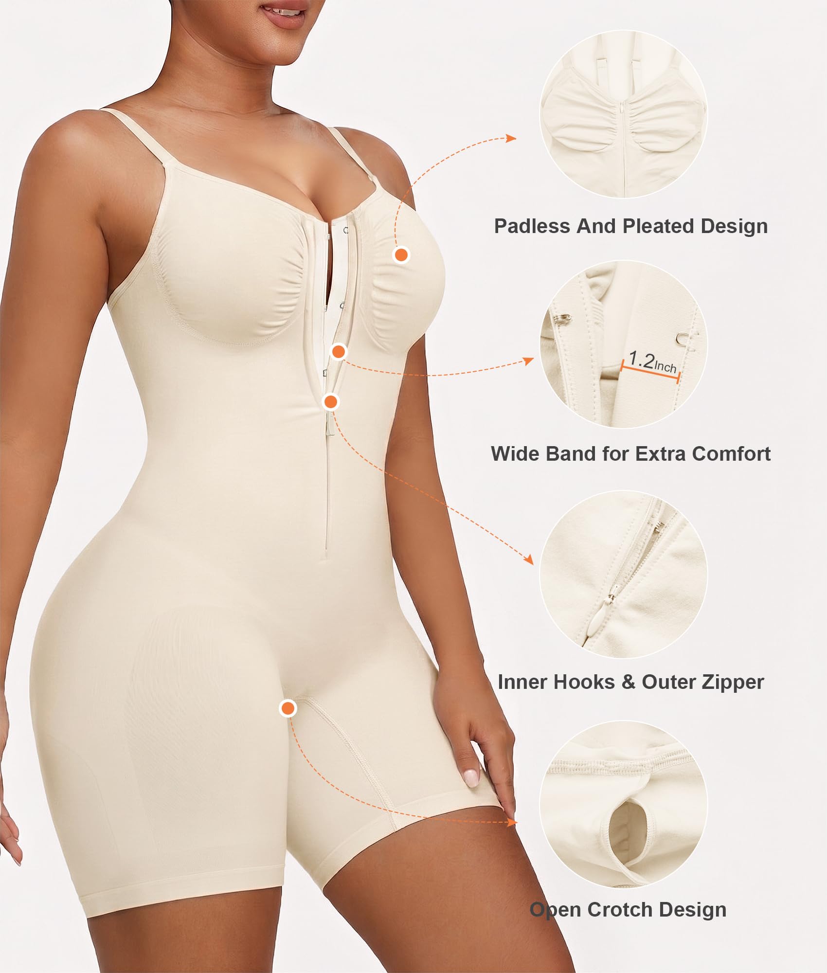 SHAPERX Body modellante da donna per il controllo della pancia, senza cuciture, con cerniera, modellante per la vita