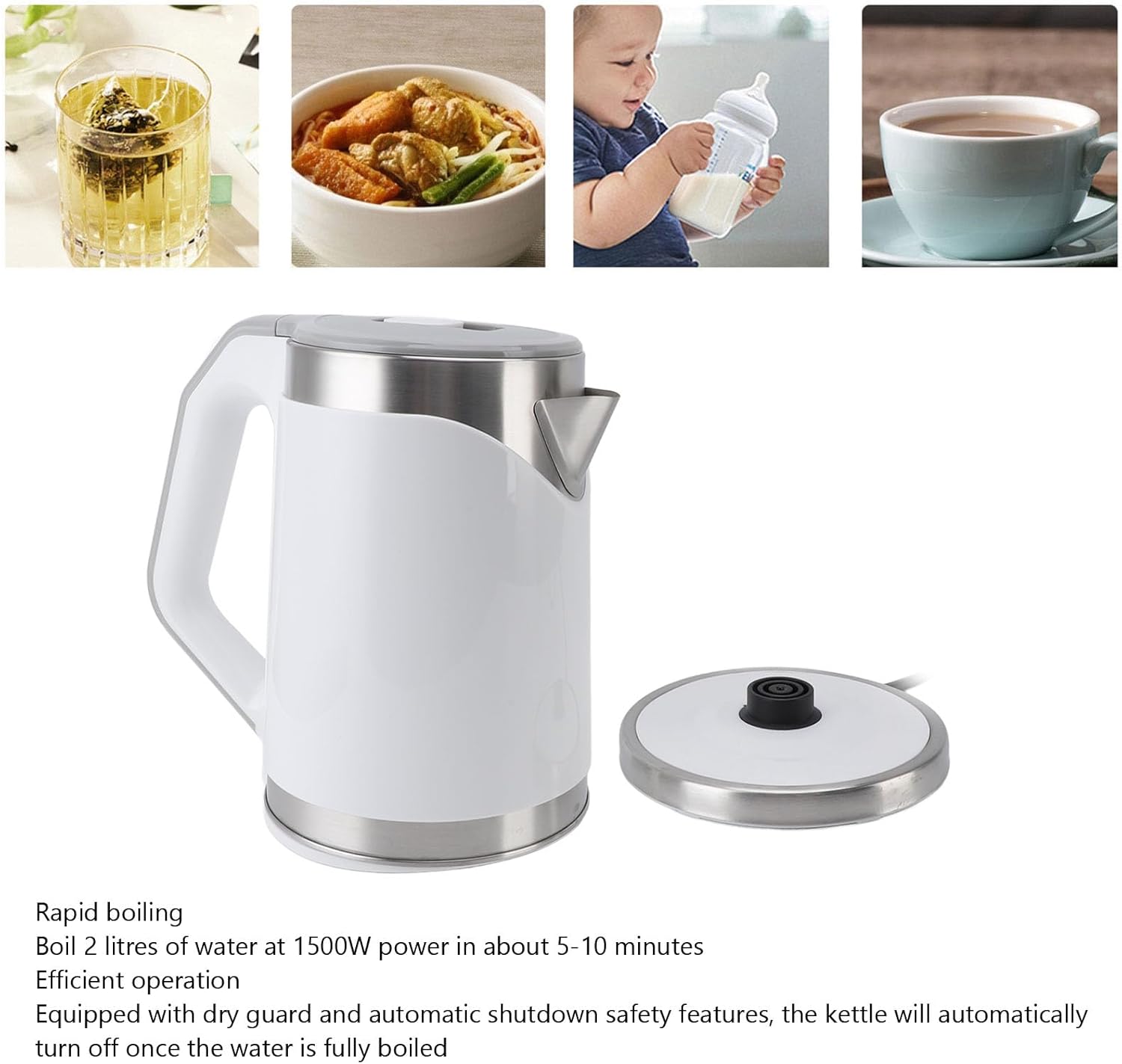 Electric Kettle Hot Water Boiler, Stainless Steel Fast Heating Auto Shut Off Double Layer Water Heater Kettle for Home Kitchen(us plug 110V)