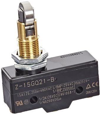 Omron Z-15GQ21-B General Purpose Basic Switch, Panel Mount Cross Roller Plunger, Medium OP, Screw Terminal, 0.5mm Contact Gap, 15A Rated Current