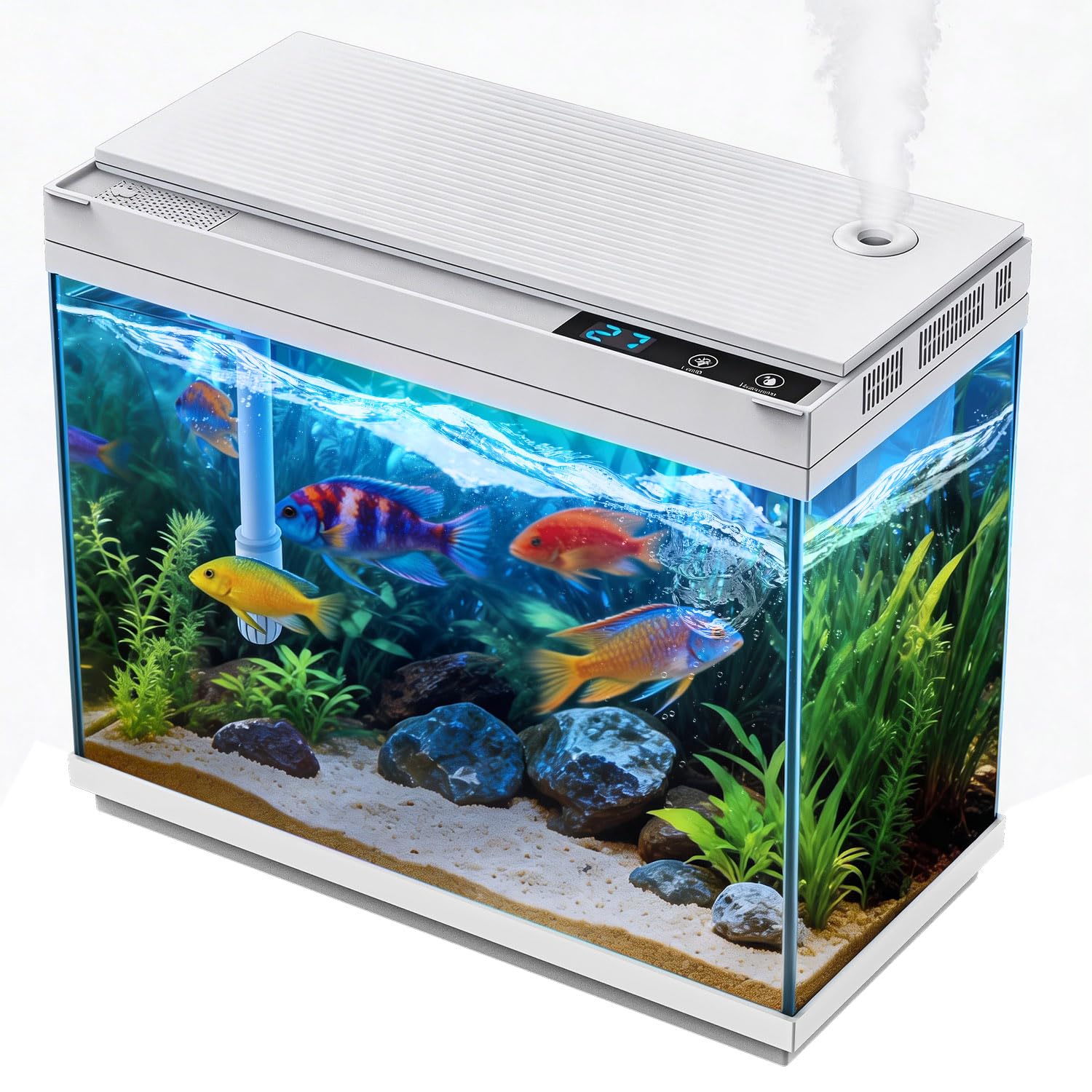 Aquarium intelligent avec pompe à eau silencieuse, petit aquarium de 8 litres avec kit de démarrage rapide, affichage de la température, humidificateur et lumières RVB, parfait pour la maison, le