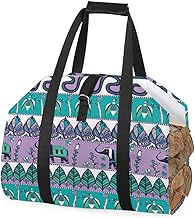 Bolsa de transporte de lenha com flores de elefante boêmia bolsa de transporte de lenha para dentro de casa bolsa de elefantes de animais bolsa de armazenamento de lenha rack de lenha de fogo ao ar livre bolsa de transporte de lenha com alças