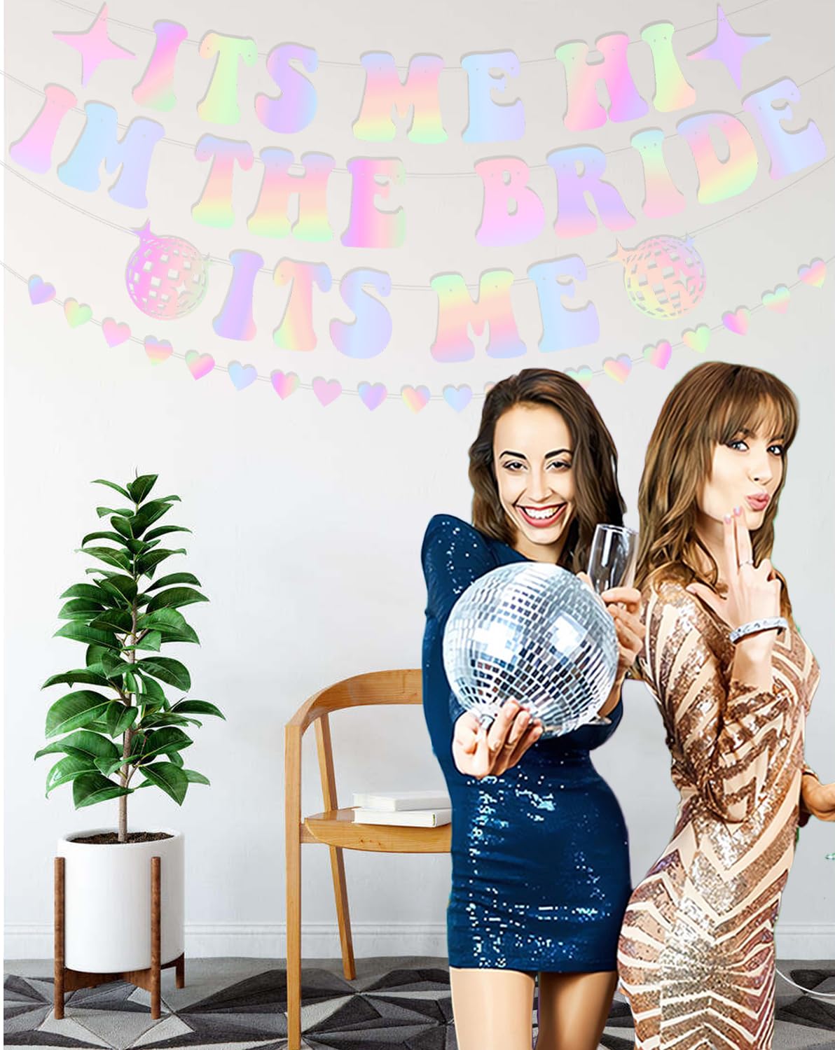 Junggesellinnenabschied-Banner 'It’s Me Hi I’m The Bride' – Glitzernd, Vorbespannt, Aus Karton, Für Braut-Partys