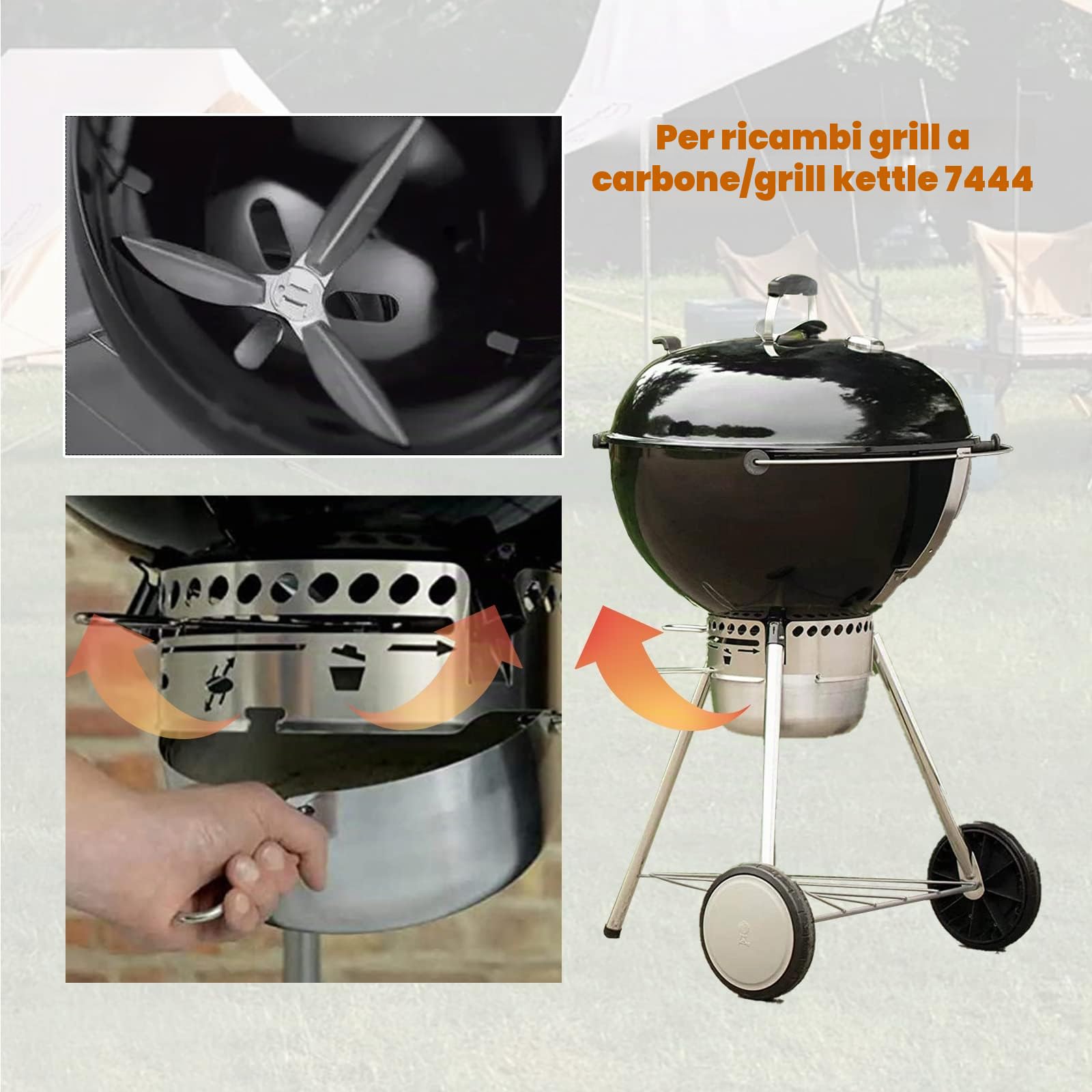 2 set di 22-1/2" One-Touch Kit di pulizia 57 cm compatibile con Weber Grill Parts, 7444 Weber Kettle Barbecues, pezzi di ricambio