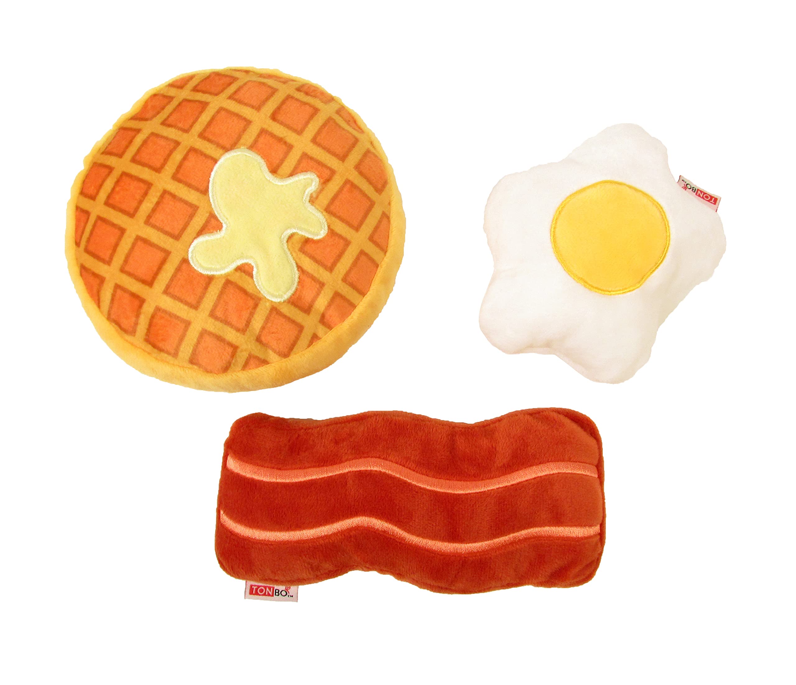 TONBO Plush Toys Combo - Waffle, Bacon, Egg (Rise and Shine) for Small Breeds Dogs, Lightweight & Portable