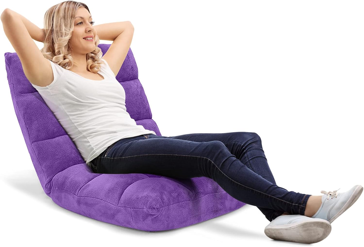 KOMFOTT 14-Position Adjustable Padded Gaming Sofa Chair with Back Support - Folding Lazy Lounge Meditation, Reading, Living Room and Video Gaming Chair in Purple