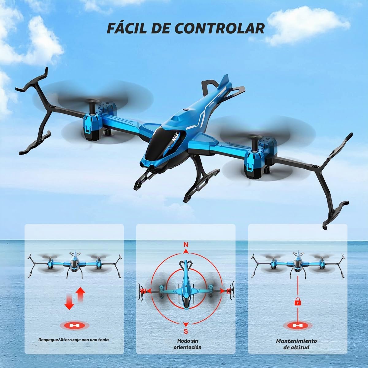 VATOS Helicóptero teledirigido 2.4G, Todo en 1 Super Función 360° Flip, Evitar Obstáculos, Despegue/Aterrizaje con Una Tecla, Avión Helicóptero RC con Luz LED Regalos de Juguete para Niños Adultos