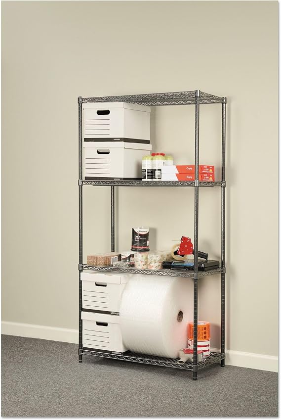 Alera Wire Shelving Starter Kit, Four-Shelf, 36w x 18d x 72h, Black Anthracite