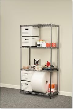 Alera Wire Shelving Starter Kit, Four-Shelf, 36w x 18d x 72h, Black Anthracite