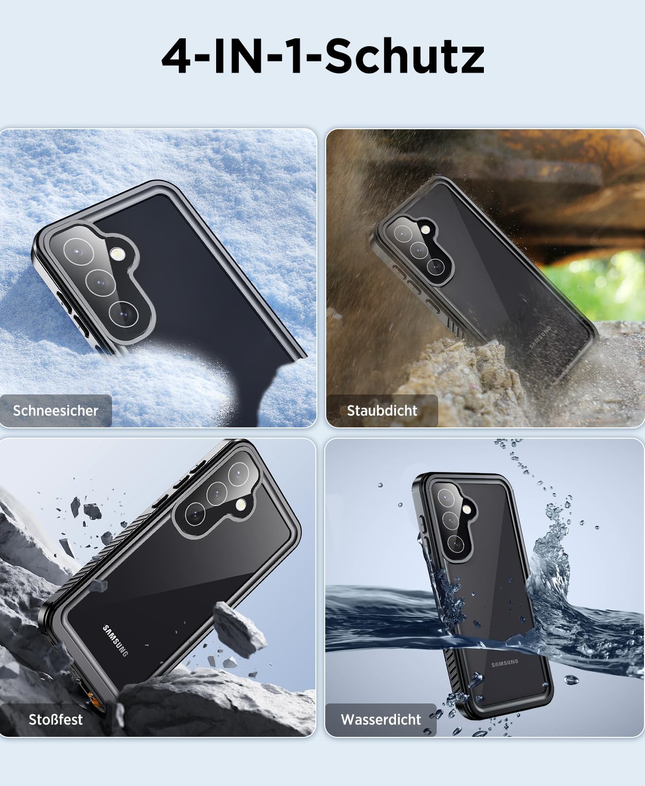 Beeasy für Samsung Galaxy S25 Hülle Wasserdicht, IP68 Wasserfest Outdoor Handyhülle 360 Grad Schutzhülle, S25 Panzerhülle Stoßfest Staubdicht Full Case mit Displayschutz, Schwarz