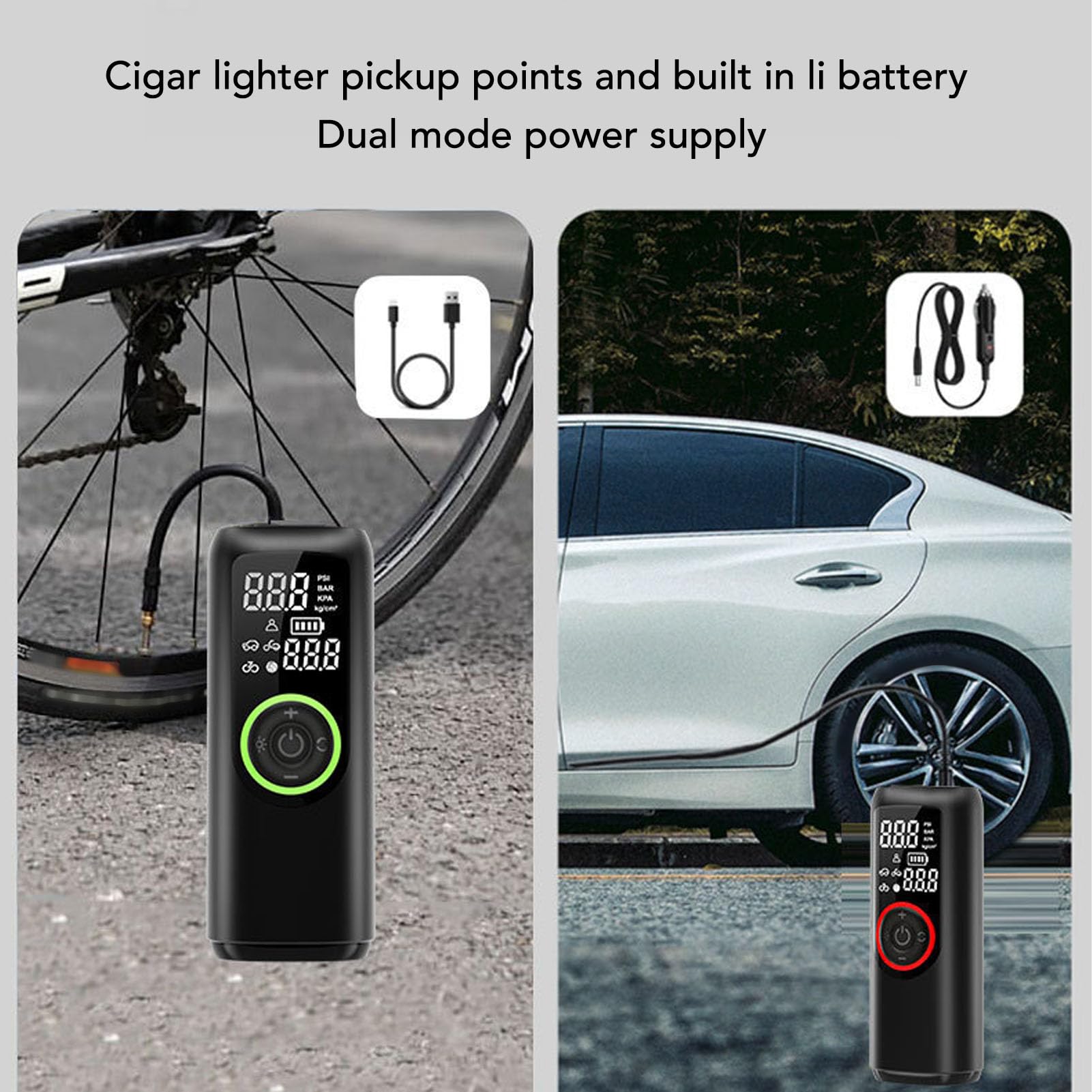 Dpofirs Przenośna Sprężarka Powietrza z Oponami, Bezprzewodowy Inflator Oponowy Cyfrowy Wyświetlacz LED Light, 10s Szybka Inflacja 2500 MAh Inflator Opon do Samochodów Motocyklowych