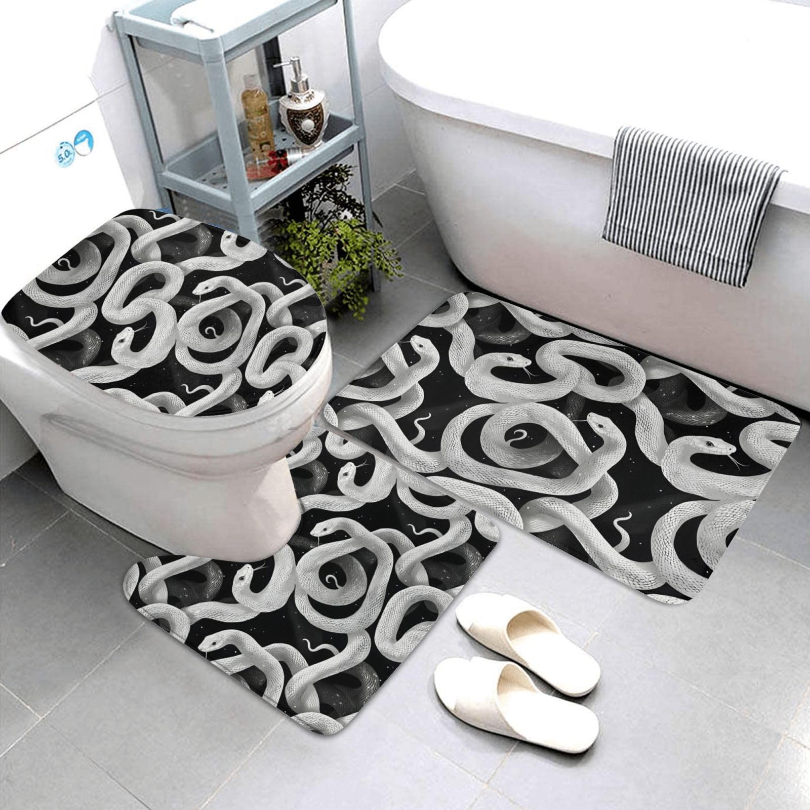 Tapis de salle de bain antidérapant lavable lot de 3, tapis de contour WC et baignoire