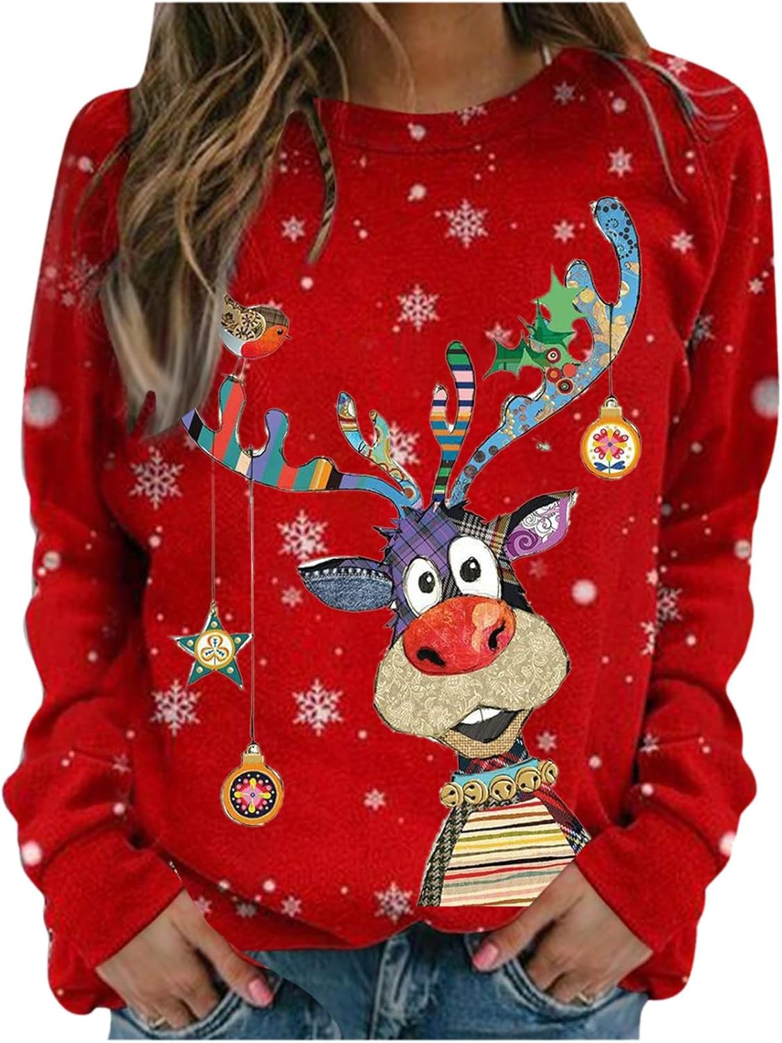 Générique Pull De Noël Pour Femme Renne Impression Coton Noël Pull