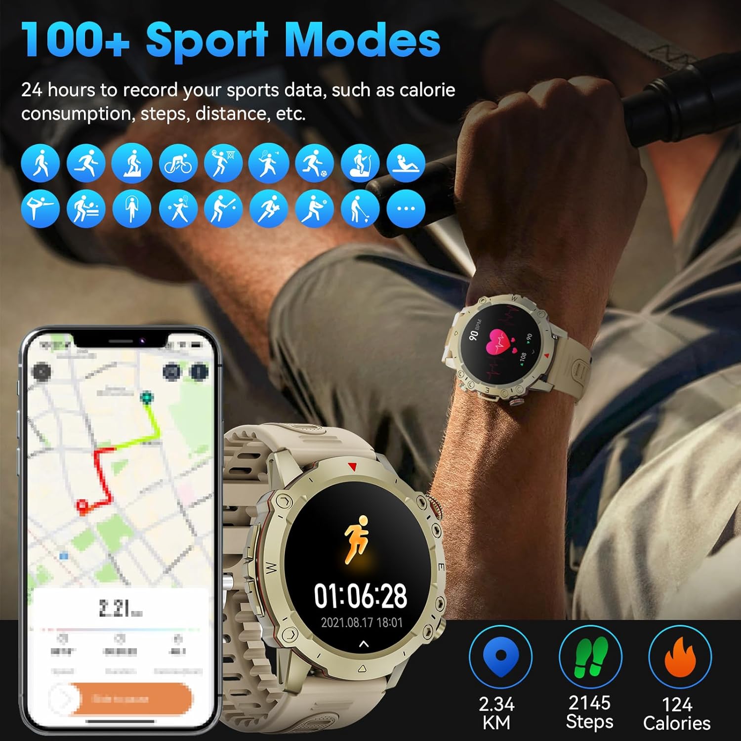 Mingtawn Smartwatch displaying 100+ sport modes