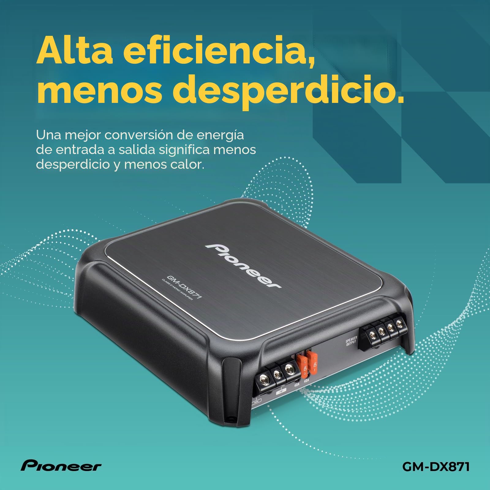 Pioneer GM-DX871 - Amplificador de potencia con 1.600 vatios, tecnología clase D, 1 canal, filtro de paso bajo variable, diseño compacto y control remoto de aumento de graves