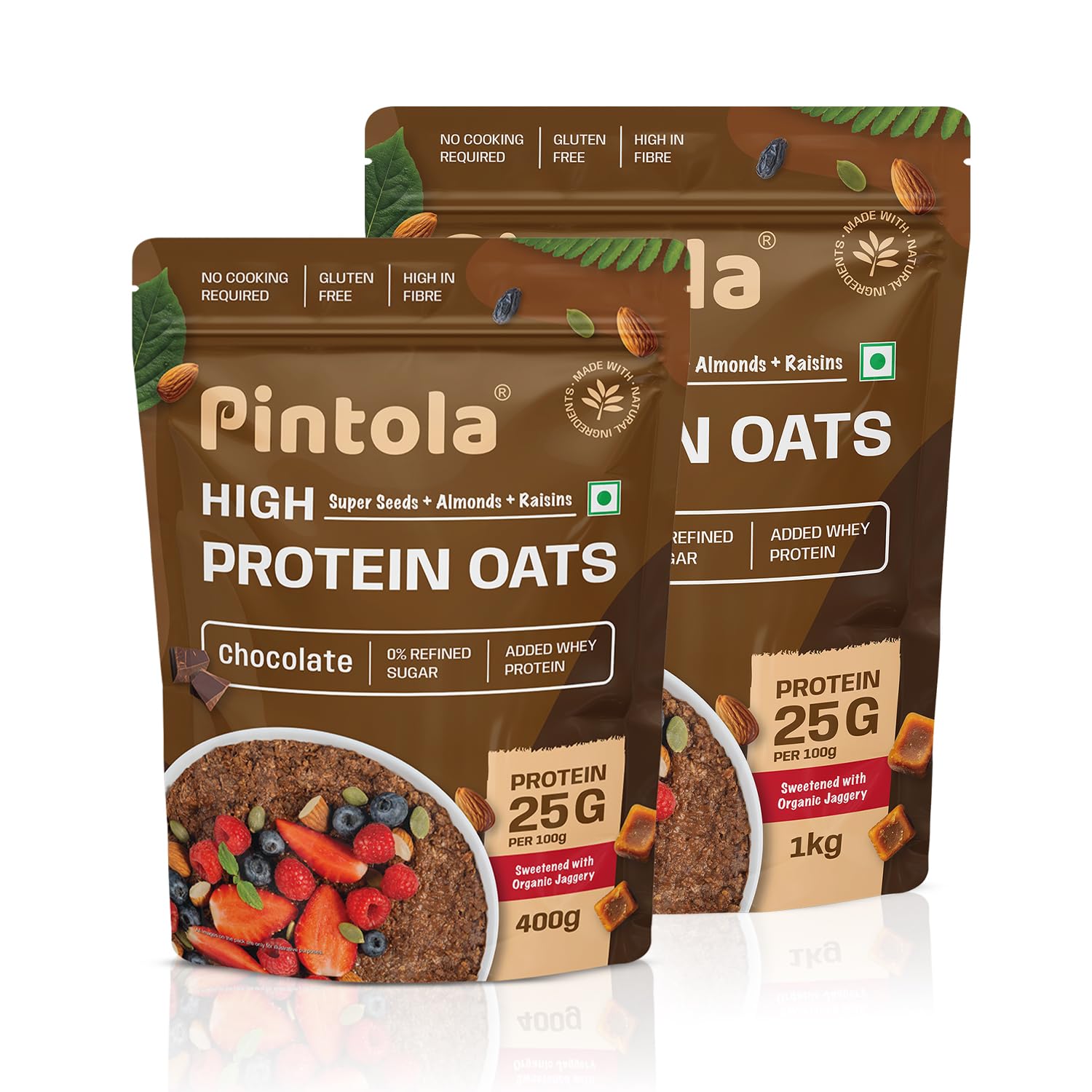 Pintola High-Protein Oats Combo: Dark Chocolate 1kg + 400g | 22g Protein, No Refined Sugar, Almonds, Raisins, Pumpkin & Chia Seeds, 8g Fibre, Gluten-Free Breakfast Cereal-picture-13