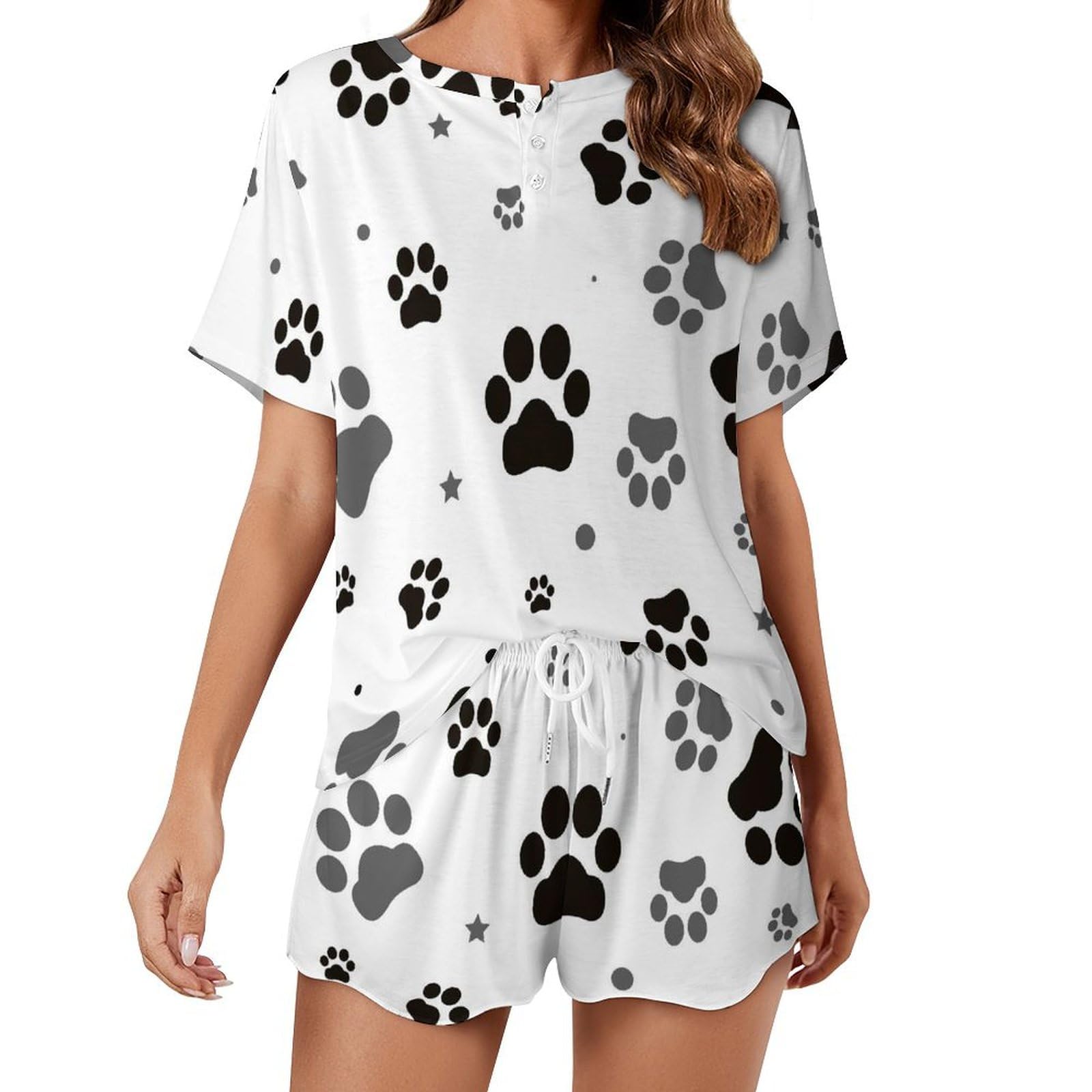 VYJLOO Dog Paw Womens Pajamas Set Short Sleeve Sleepwear Nightwear Pjs Set Loungewear