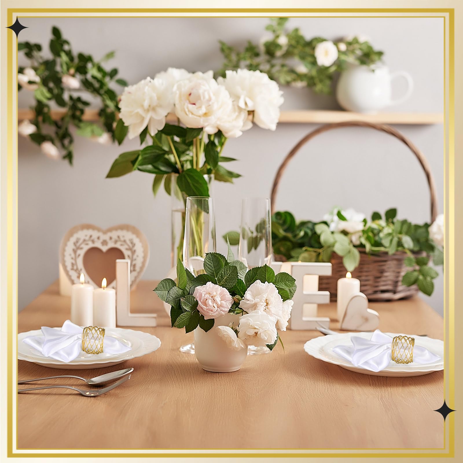 Hicarer Serviettenringe aus Metall, handgefertigt, Edelstahl, für Stoffservietten, für Küche, Esstisch, Hochzeit, Partys, Alltag, 50 Stück