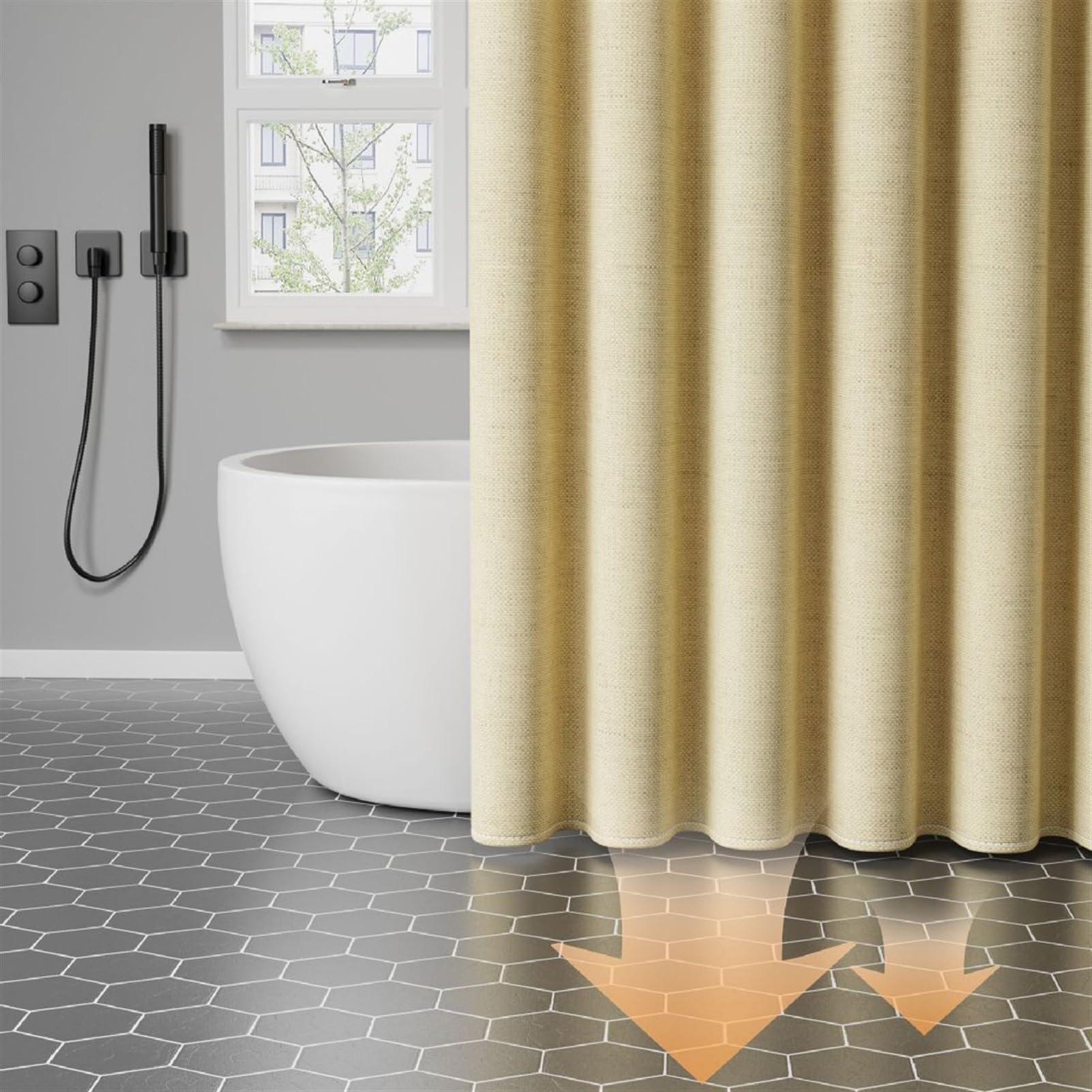 Cortina de ducha impermeable de lino estructurada antimoho tela lavable cortina de ducha para ducha de esquina bañera pequeña beige 80 x 180 cm