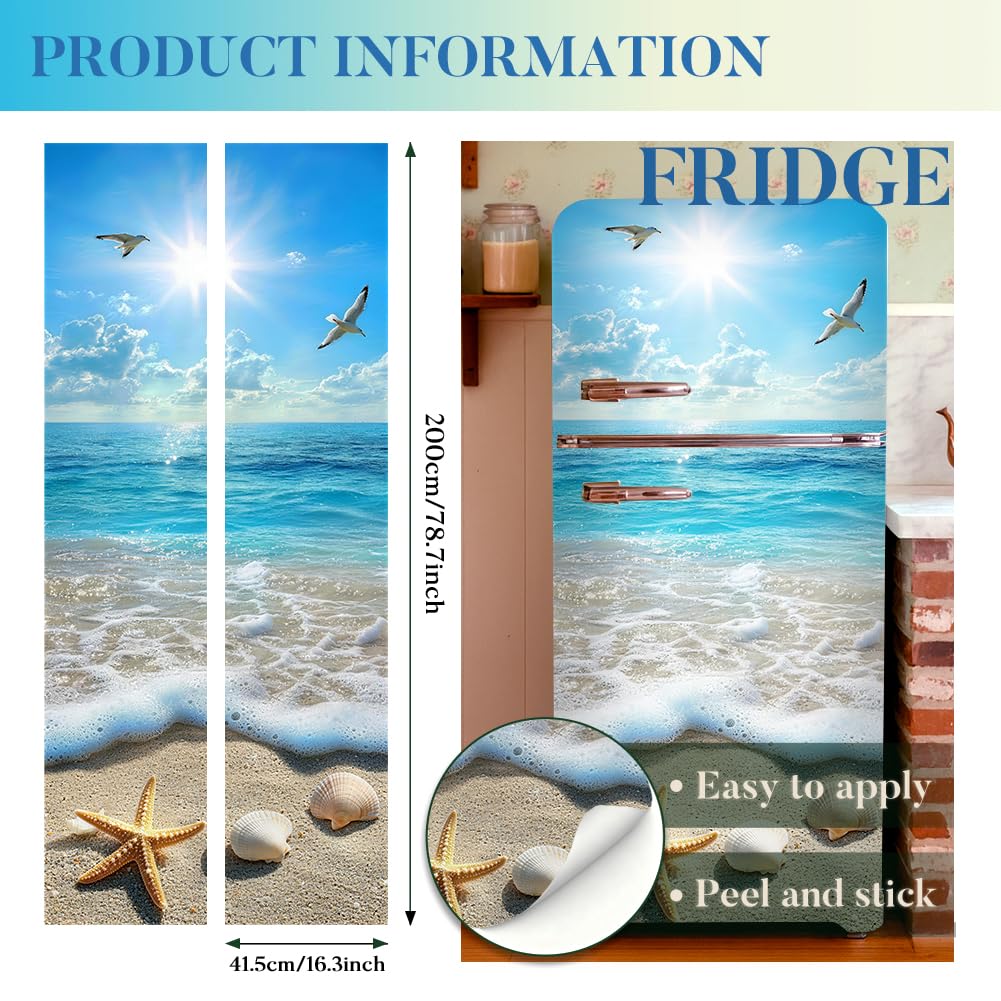 2 fogli Adesivi per Porta Frigorifero Tema Spiaggia Oceano Decorazione Murale Rimovibile Adesivo per Porta Frigorifero Modello Stella di Mare 3D per Casa Cucina Bar