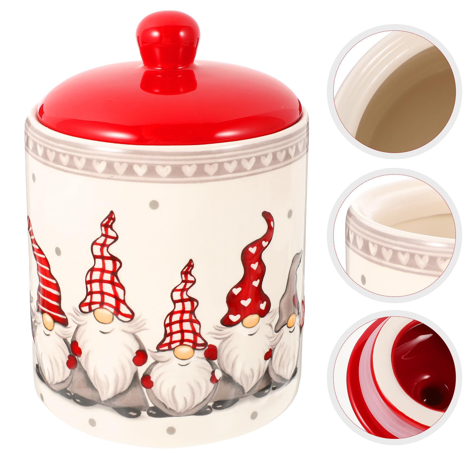 Barattolo di Ceramica Rotondo con Coperchio per Conservazione Alimenti, Contenitore Natalizio Multipurpose con Buona Tenuta, per Riso e Frutta Secca