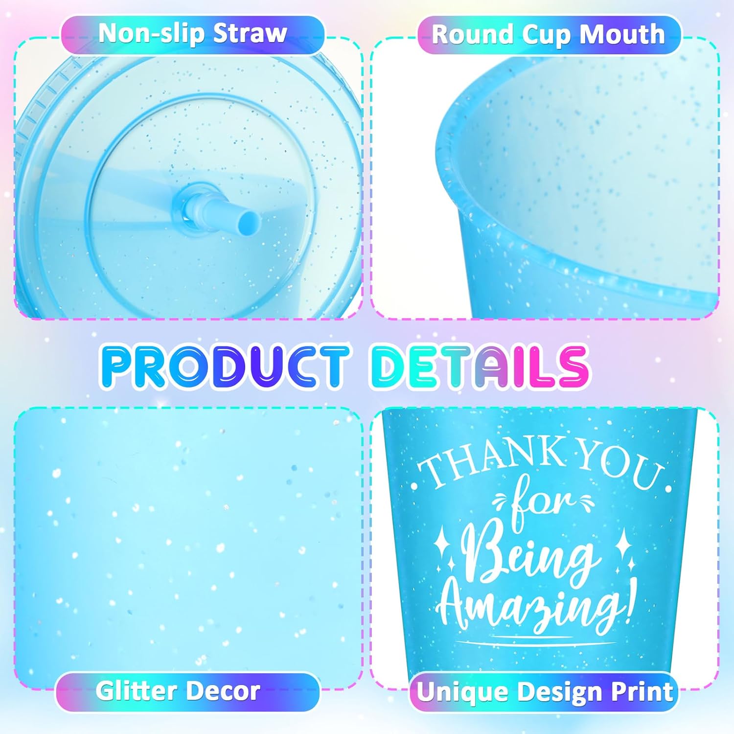 24 Pcs Employee Appreciation Gifts Thank You Cups Bulk with Lids and Straws 24 oz Inspirational Plastic Tumblers Glitter Drinking Coffee Mugs for Coworker Staff Gifts (Considerate) - Image 3