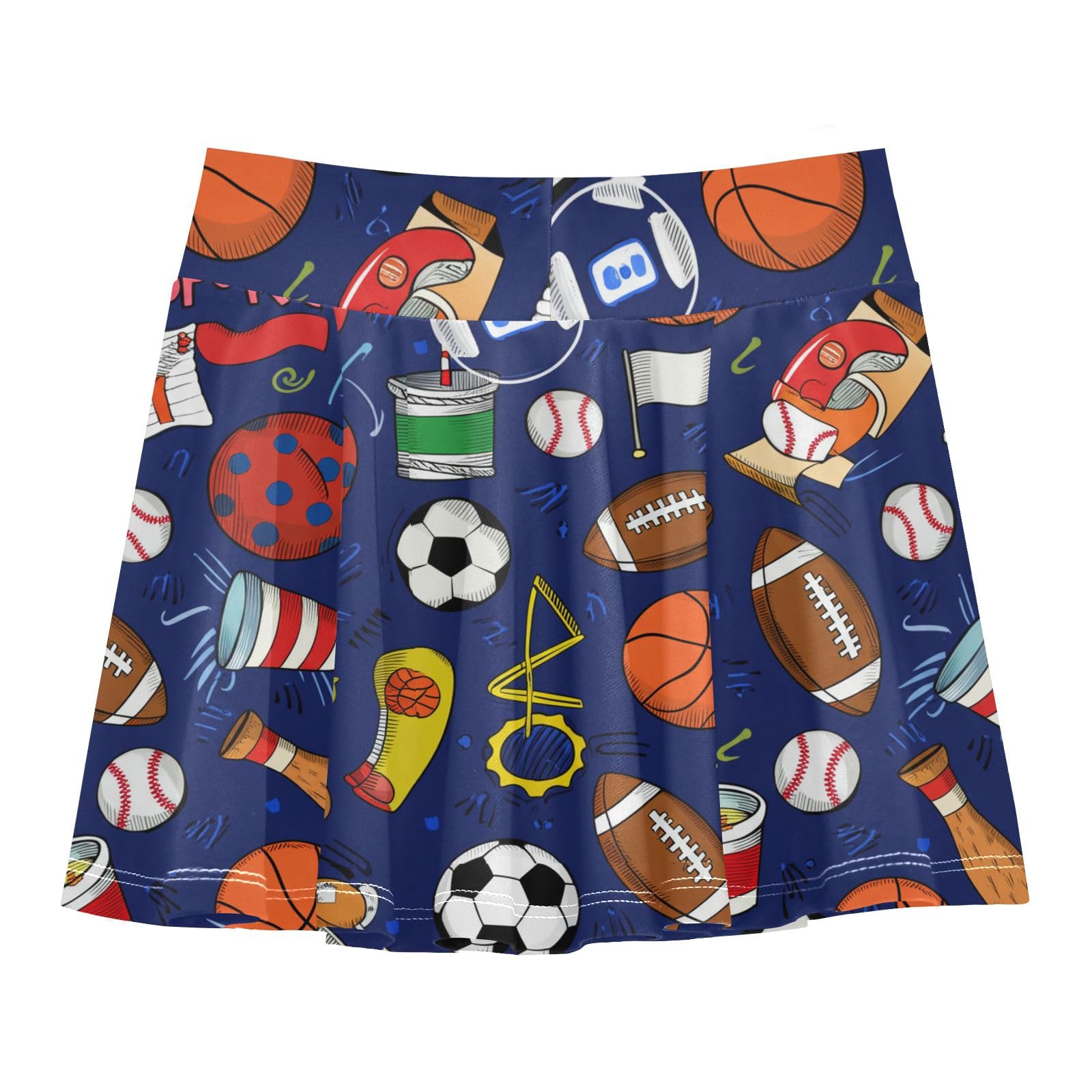 CHIFIGNO Athletic Skort for Girls Tennis Golf Skirt with Shorts Pleated Dance Running Skirts Cute Sports Soccer Balls Dark Blue Size 7-8