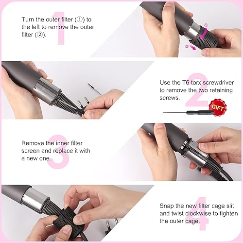 Miniatura 18 de Filtro interior de secador de pelo + jaula de filtro exterior de repuesto para modelos Dyson HD01 HD03 HD08, color negro Negro -,Gris,Gris