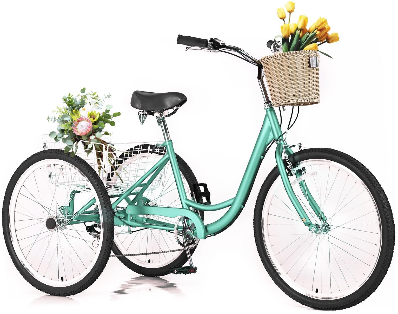 Adult Tricycles for Adults, 7 Speed Adult Trikes, 20/24/26 inch 3 Wheel Bike with Basket, Three-Wheeled Cruiser Bicycles for Women and Men, Without Fenders