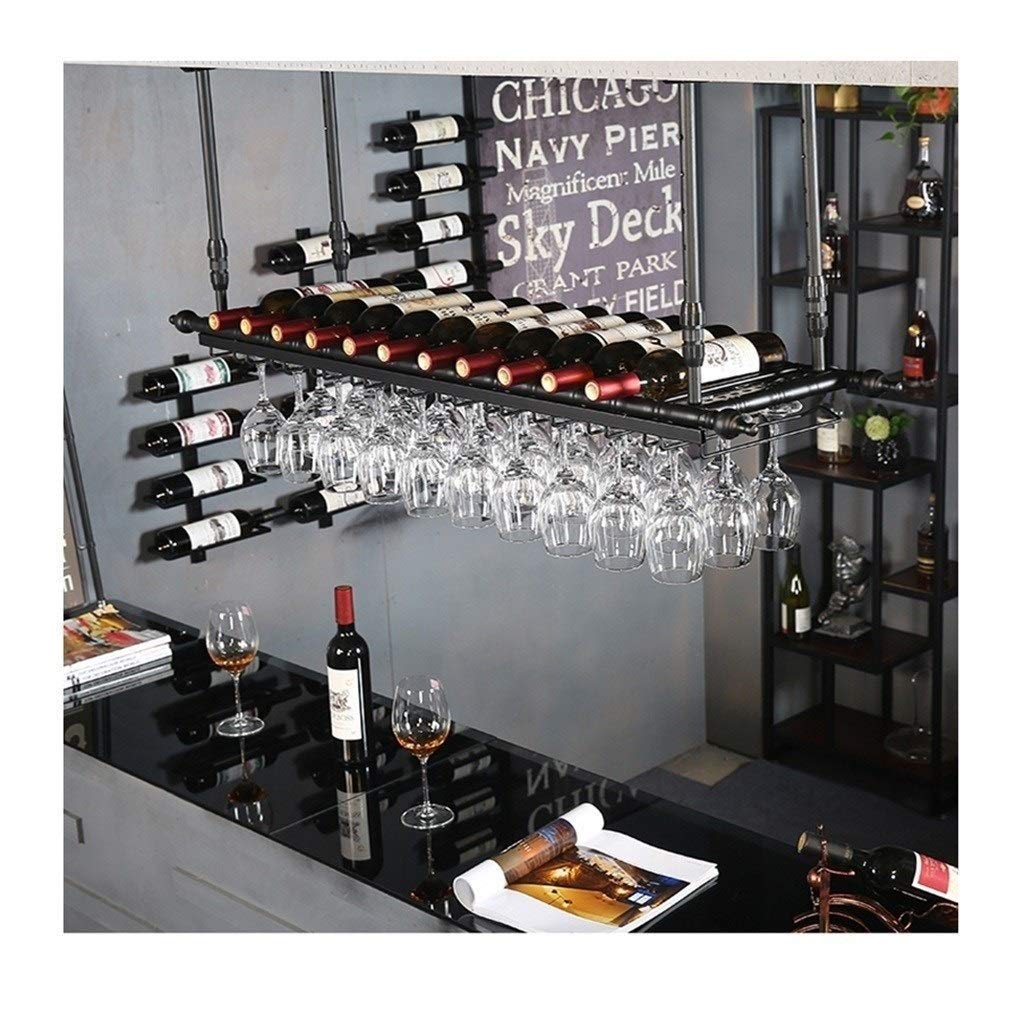 Casier à vin suspendu noir 80x30cm avec porte-verre inversé pour bar à la maison