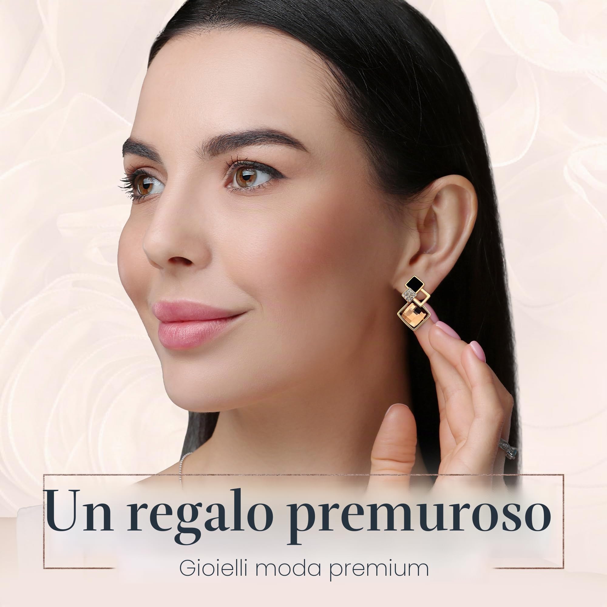Crystalline Azuria Donna 18ct Placcato Oro Cristalli Topazio simulato Marrone Rombo Retro Orecchini