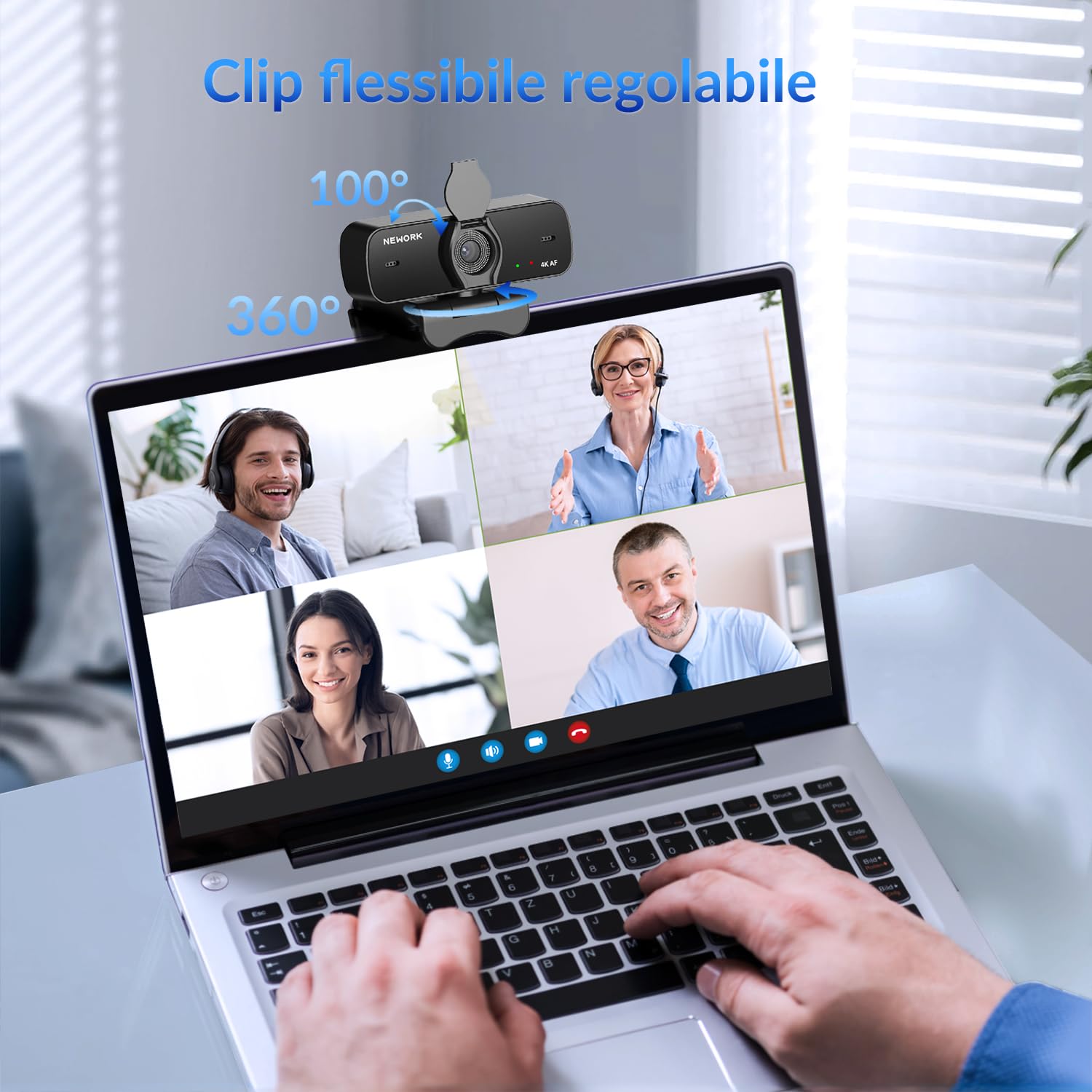 Webcam 4K per PC, 4K UHD 1/2.55" Sensore Sony, Auto Focus, Copertura Privacy e Treppiede, Doppio Microfono con Cancellazione del Rumore, Plug&Play, 77° FOV, Webcam per Streaming, Videochiamate