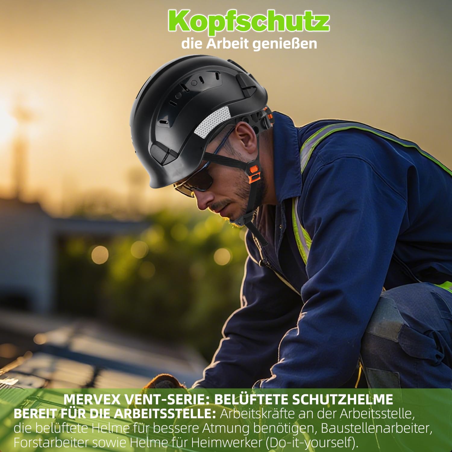 GREEN DEVIL Mervex Vent Sicherheitshelm EN 397 | ABS Arbeitshelm mit 6-Punkt Aufhängung | Belüftet | Einhand-Verstellung 53-63cm | für BAU & Industrie