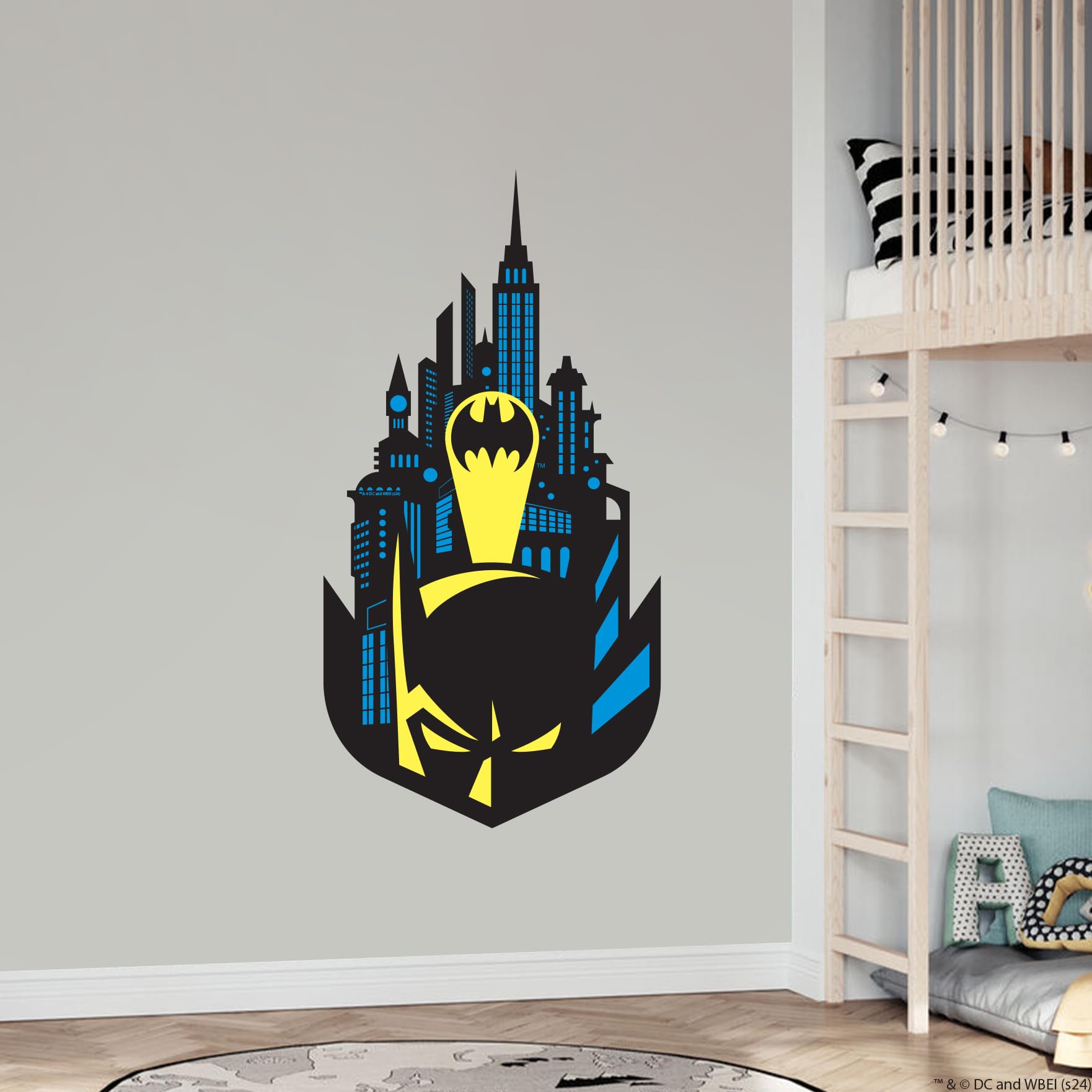 Themed Black Batman™ Wall Sticker - Shadow City Wall Decal Dc Superhero Art (90Cm Height X 45Cm Width)