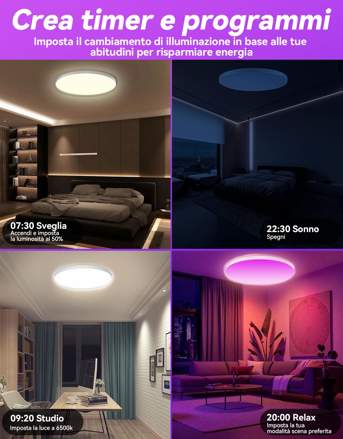Plafoniera led soffitto lampadario camera da letto bambina 30W Lámpara empotrada de 16 millones de colores Funciona con dispositivos Matter Alexa Luce Soffitto Cameretta,Cucina,Soggiorno