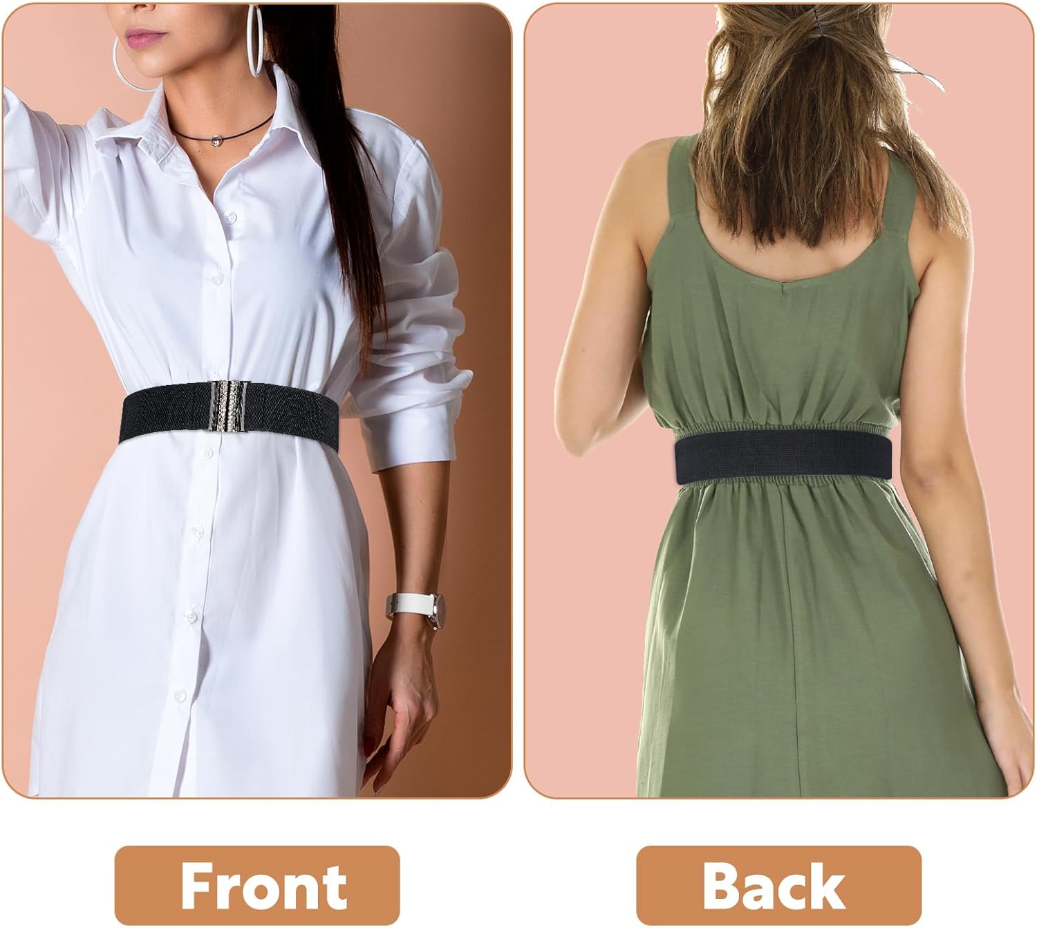 Elastic Belts for Women Stretch, 27.2 Inch Wide Stretchy Belts Vintage Black Adjustable Dress Belt with Gold Buckle Thick Ladies Waist Belt Plus Size Stylish Waistband - Image 3