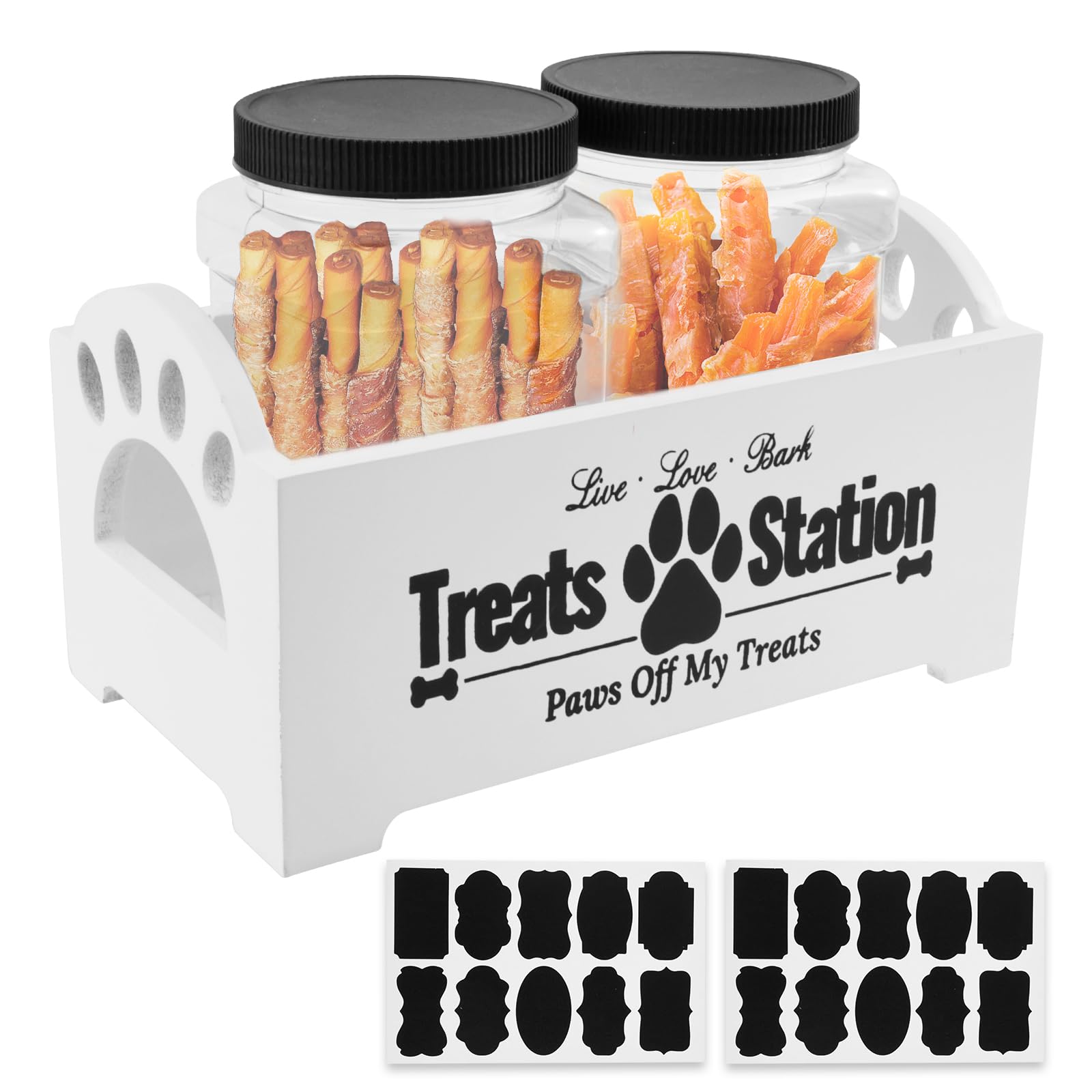 NIHUIFDPY Dog Treat Container With Jars and Stickers Wood Pet Treat Canister Anti Deformation Dog Biscuit Storage Jar Decorative Pets Food Storage Container for Pet Owners and Pet Lovers(white)