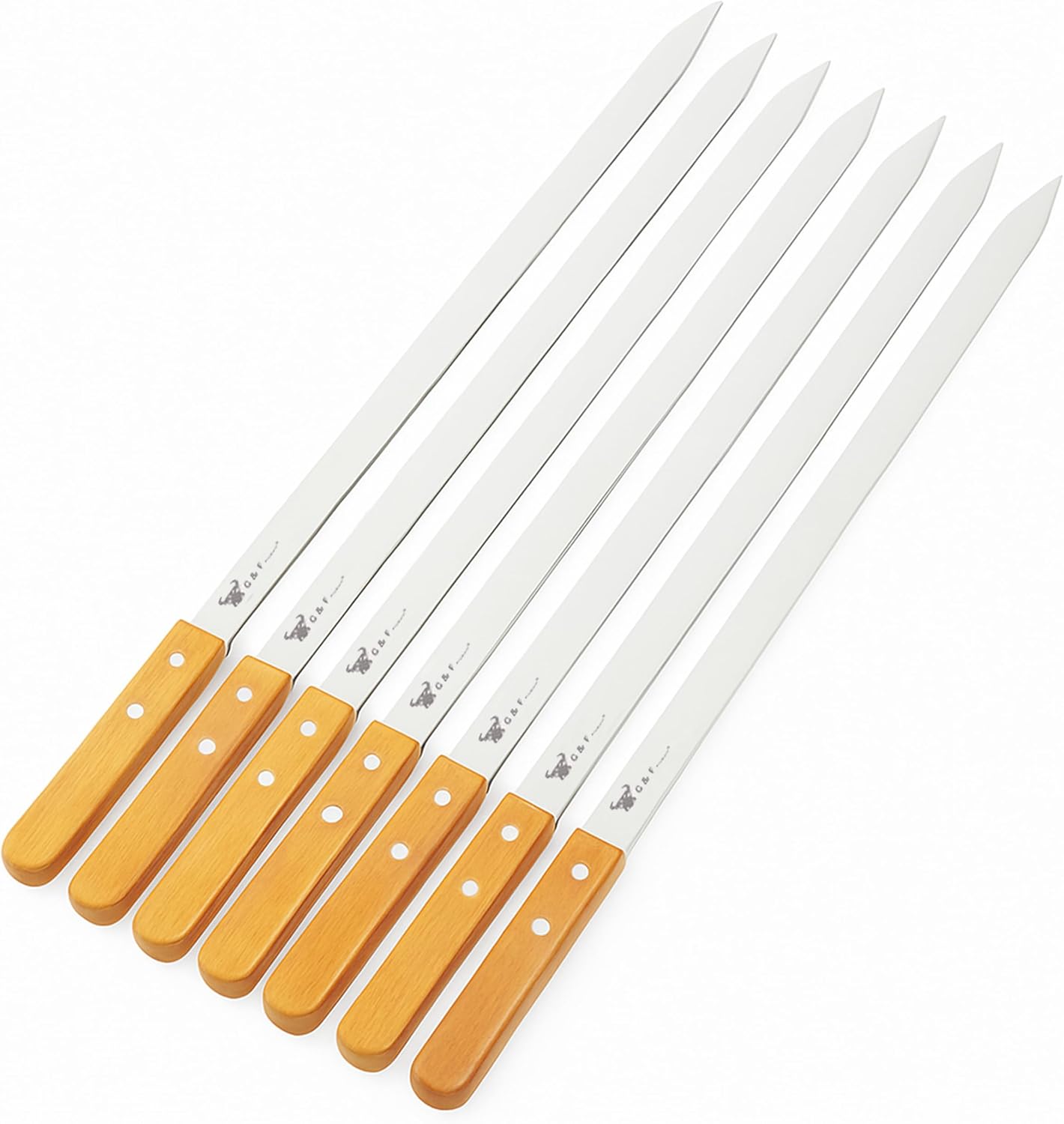 G & F Products BBQ Skewers, 23" x 5/8" Stainless Steel Flat Metal Skewers with Wooden Handles, Heavy-Duty 8-Piece Set with Camouflage Carry Bag for Grilling Meat, Vegetables, and Outdoor Cooking Skewers with 23 x 5/8" Blades Stainless Steel (Set of 8)