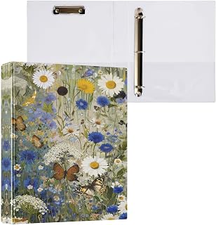Meadow Butterflies Wildflowers A4 3 D-Ring Binders with Clipboard