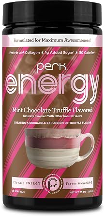 Perk Energy Drink Mix Mint Chocolate Truffle 20 Servings, Gluten-Free | Caffeinated Healthy Coffee Alternative with Protein, 100mg of Caffeine, Soy-Free, Peanut-Free