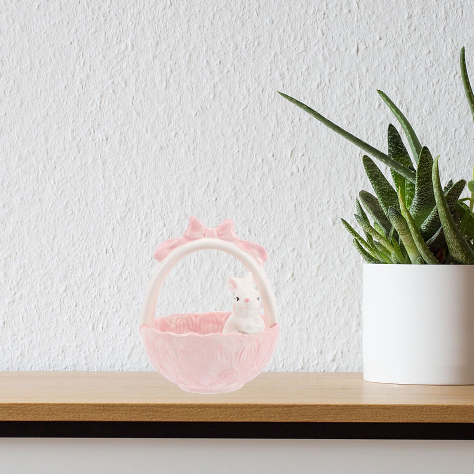 ULTECHNOVO Decorazione Pasquale Coniglio in Ceramica Rosa, Statuetta da Tavolo Adorabile e Realistica, per Casa e Vaso di Fiori Piccoli