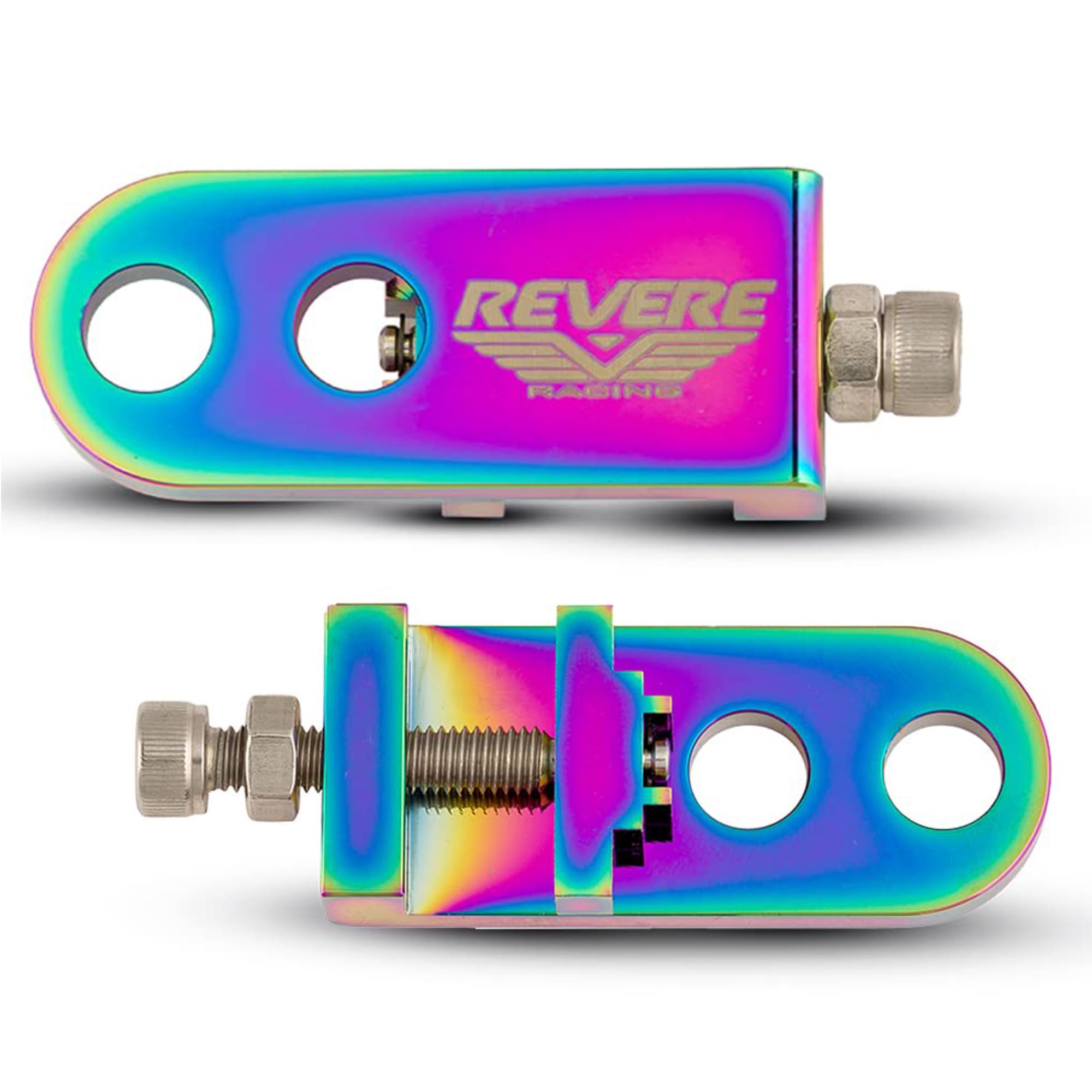 Revere BMX High Performance Pair of 2 Chain Tensioner for Road and MTB Bikes | Lightweight Aluminum Alloy (Oil Slick)