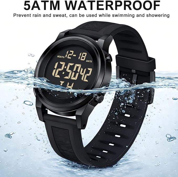 Black Waterproof Digital Wrist Watches for Men Sports Mens Watch