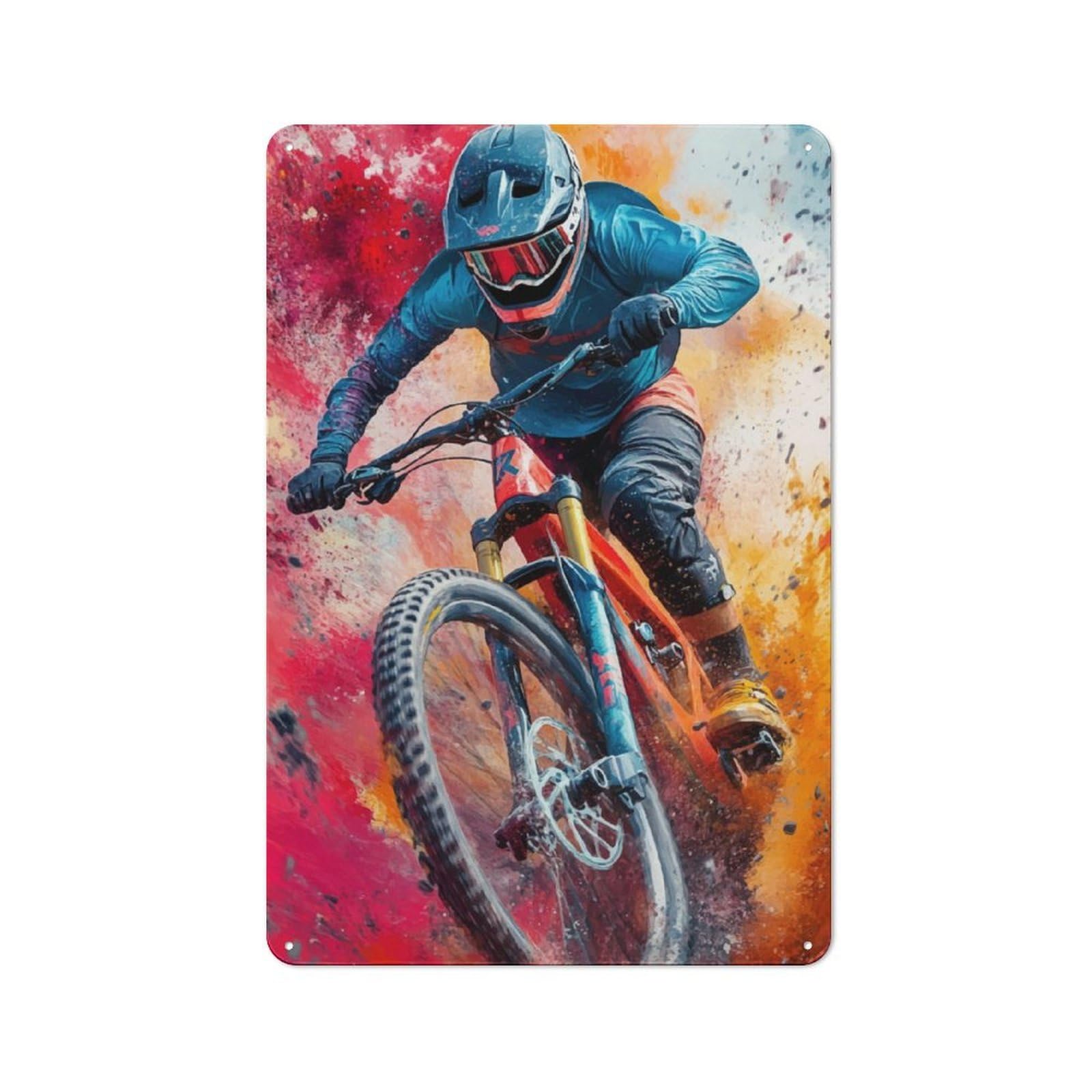 Junmoney Mountain Biker In Action Rustic Tin Sign 30X20cm Featuring For Bar Or Restaurant, A Housewarming Gift For Bar Decor Enthusiasts