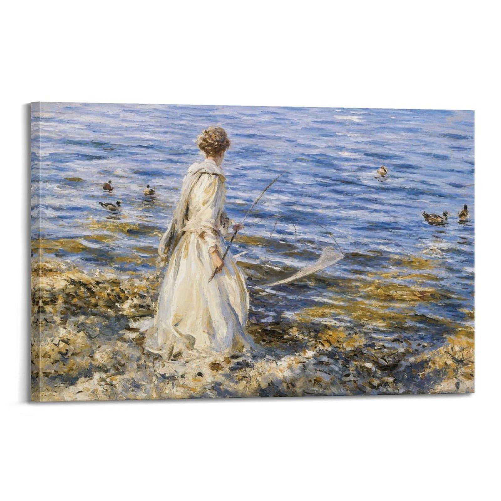 Poster artistico da parete in stile moderno, stampa su tela di lusso neutra per soggiorno e camera da letto, ispirato a John Singer Sargent Girl Fishing 40 x 60 cm