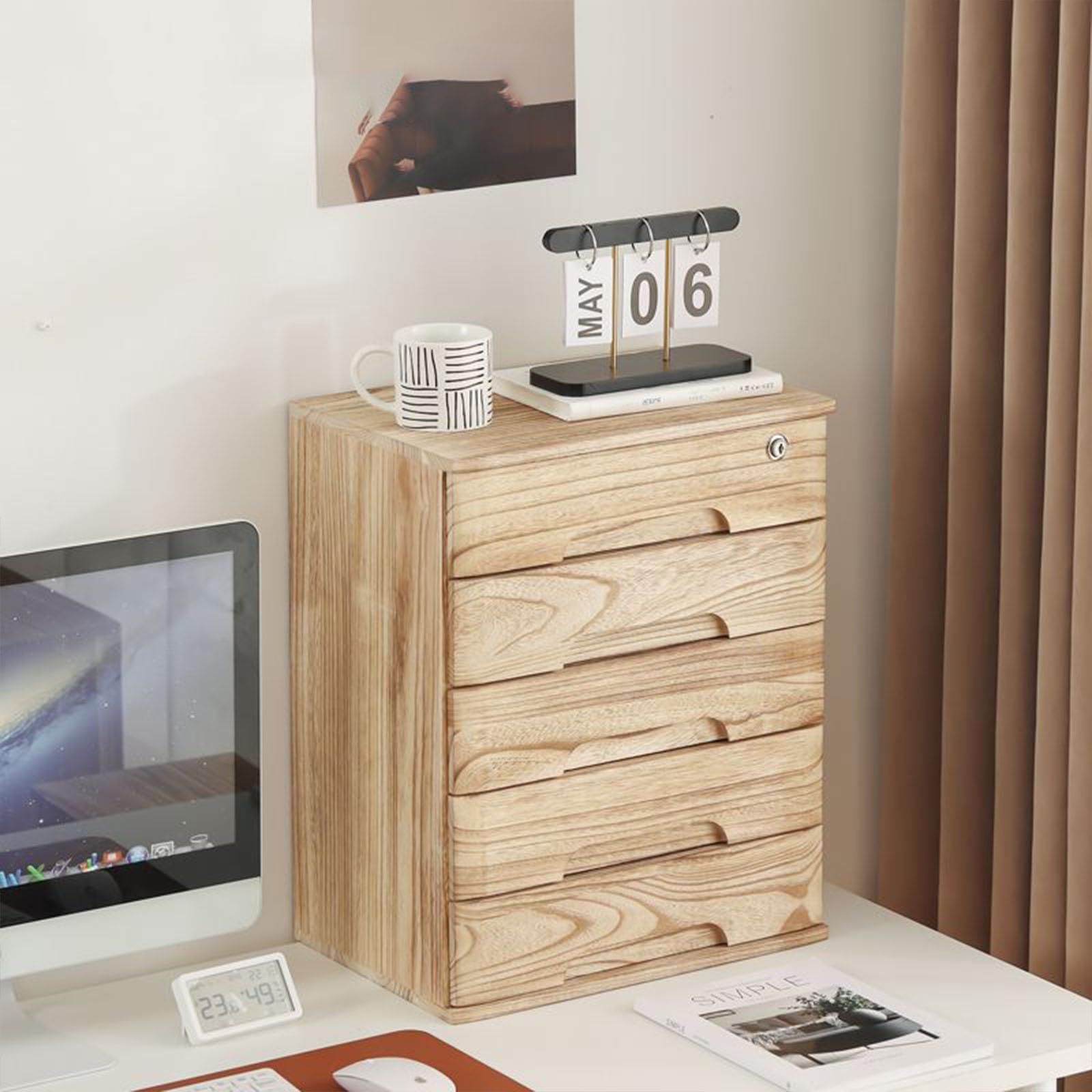SnamicE Solid Wood Filing Cabinet With Lock,4 Drawers For Secure Home Office Storage,Document Nization,Space-Saving Solution,And Stylish Design,B-4 layer,B-5 layer