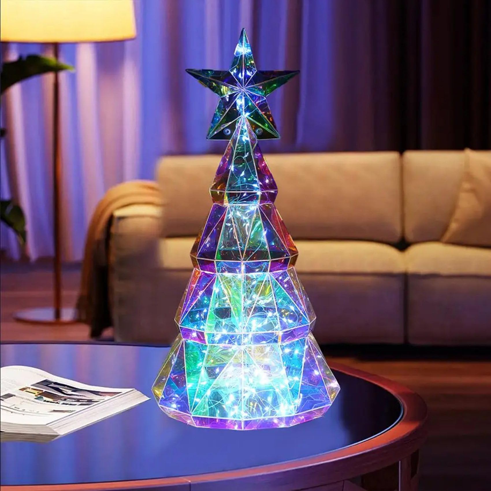 2X Adorno de Luz Navideña, Figura de Árbol de Navidad Colorida Alimentada por USB con Estrella, Centro de Mesa Hecho A Mano para Navidad