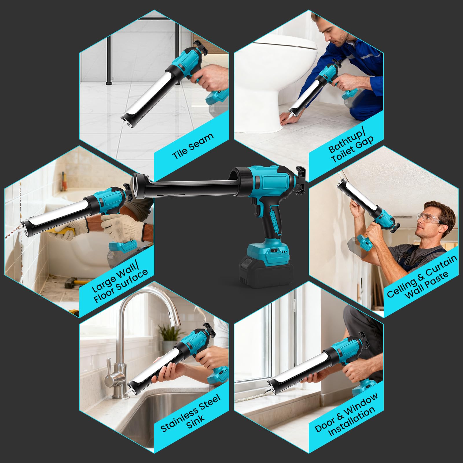 Pistola Selladora Inalámbrica para Makita 18V (sin Batería) | Pistola de Calafateo Eléctrica, 6 Velocidades Ajustables, Pantalla Digital y Luz LED, para Rellenar y Sellar
